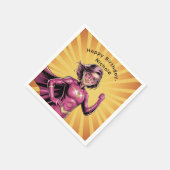 Pink Girl Superhero Birthday Party Serviette (Ecke)