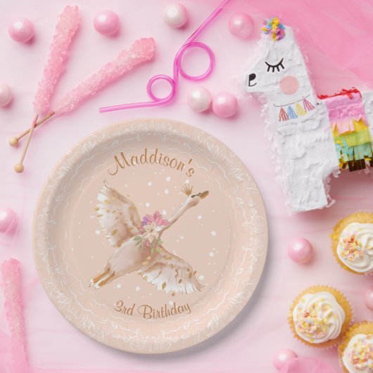 Pink Girl Swan Birthday Babydusche Papierplatte Pappteller (Party)