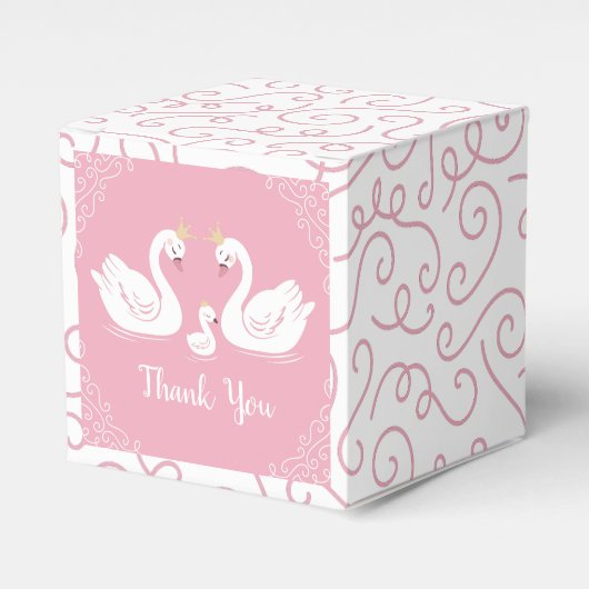 Pink Girl Swans Babydusche Geschenkschachtel (Vorderseite)