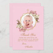 Pink Girl Taufe Foto Orchids Floral Geometric Dankeskarte (Vorne/Hinten)