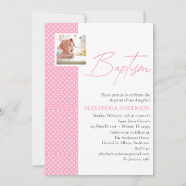 Pink Girl Taufe mit Foto & Polka Dots einladen Einladung