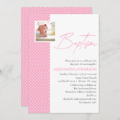 Pink Girl Taufe mit Foto & Polka Dots einladen Einladung (Vorne/Hinten)