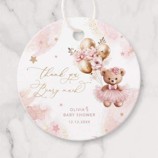 Pink Girl Teddy Bären Balloons Vielen Dank Beary M Geschenkanhänger (Vorderseite)