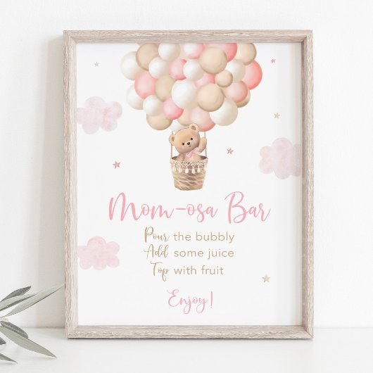 Pink Girl Teddy Bear Babydusche Mimosa Bar Sign Poster
