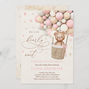 Pink Girl Teddy Bear Balloon Babydusche Einladung