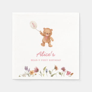 Pink Girl Teddy Bear Einladung zum ersten Geburtst Serviette