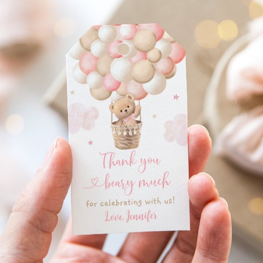 Pink Girl Teddy Bear Hot Air Ballon Babydusche Geschenkanhänger