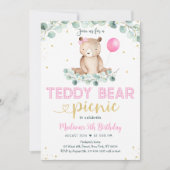 Pink Girl Teddy Bear Picnic Geburtstag Einladung (Vorderseite)