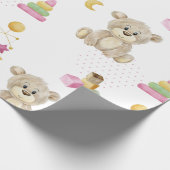 Pink Girl Teddy Bear Wasserfarbe Thema Kinderdusch Geschenkpapier (Ecke)