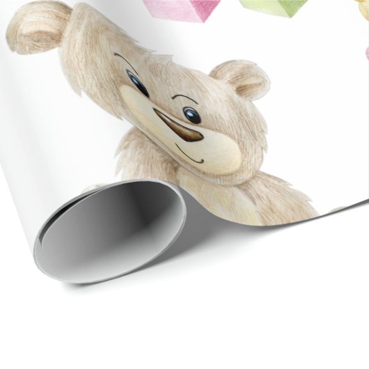 Pink Girl Teddy Bear Wasserfarbe Thema Kinderdusch Geschenkpapier (Rolleneckpunkt)