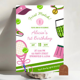 Pink Girl Tennis Geburtstag Einladung