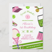 Pink Girl Tennis Geburtstag Einladung (Vorderseite)