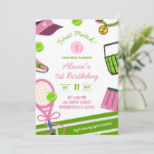 Pink Girl Tennis Geburtstag Einladung (Stehend Vorderseite)