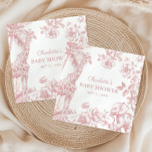 Pink Girl Toile de Jouy Safari Animals Baby Dusche