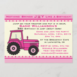 Pink Girl Tractor Geburtstagsparty Einladung