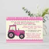 Pink Girl Tractor Kinderdusche Einladung (Stehend Vorderseite)