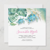 Pink Girl Tropical Sea Turtle Gingham Birthday Einladung (Vorderseite)