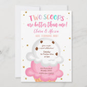Pink Girl Twins Ice Creme Einladung (Vorderseite)
