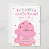 Pink Girl Twins Ice Creme Einladung (Vorderseite)