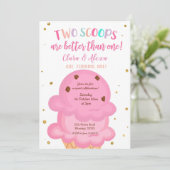 Pink Girl Twins Ice Creme Einladung (Stehend Vorderseite)