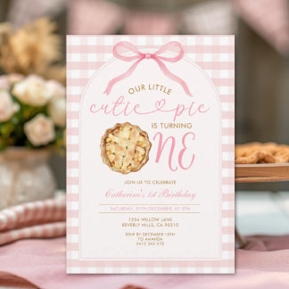 Pink Girl Unsere kleine Süsse Pie Gingham Birthday Einladung