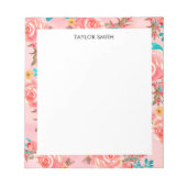 Pink Girl Watercolor Blumenmuster Personalisiert Notizblock (Vorderseite)