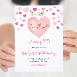Pink Girl Watercolor Erstgeburtenherz Einladung
