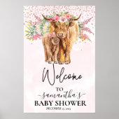 Pink Girl Willkommen Hochland Kuh Calf Baby Dusche Poster (Vorne)