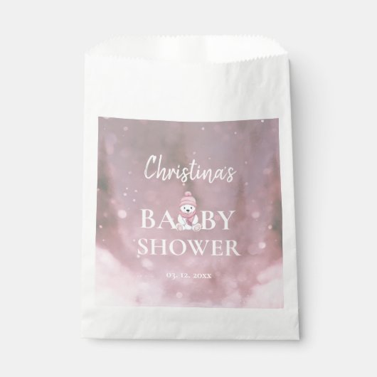 Pink Girl Winter Baby Dusche Geschenktütchen (Vorderseite)