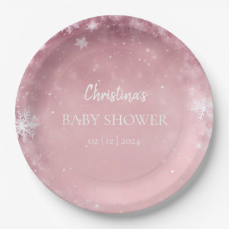 Pink Girl Winter Baby Dusche Pappteller