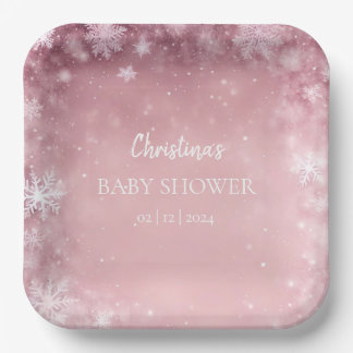 Pink Girl Winter Baby Dusche Pappteller