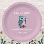 Pink Girl Woodland Animal Owl Birthday Pappteller