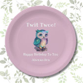 Pink Girl Woodland Animal Owl Birthday Pappteller
