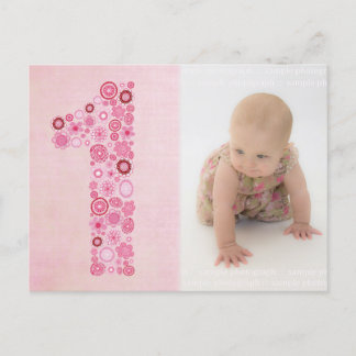 Pink Girl's 1. Geburtstag Danke Foto Postcard Postkarte