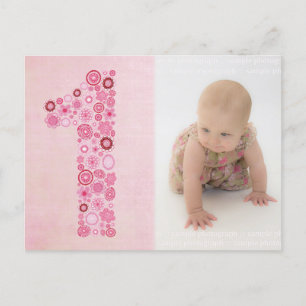 Pink Girl's 1. Geburtstag Danke Foto Postcard Postkarte