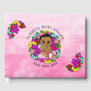 Pink Girl's Baby Shower Ethnic Baby Floral Gästebuch