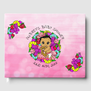 Pink Girl's Baby Shower Ethnic Baby Floral Gästebuch