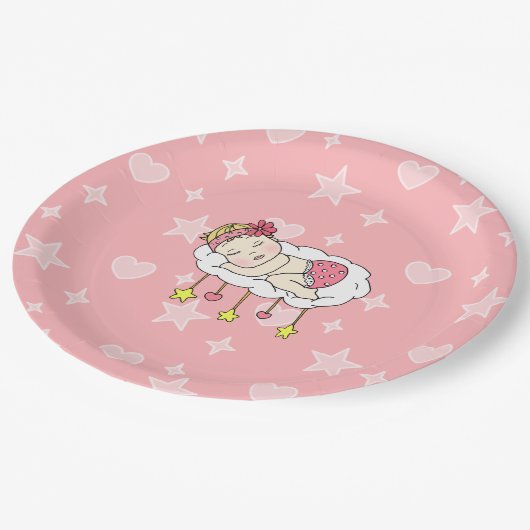 Pink Girl's Baby Shower Paper Plate Pappteller (Schrägansicht)