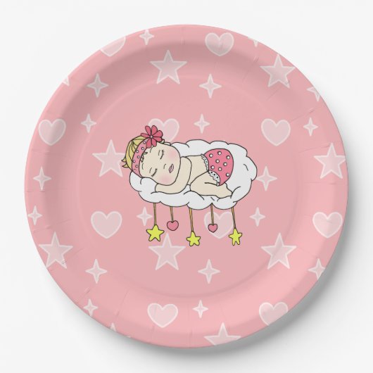 Pink Girl's Baby Shower Paper Plate Pappteller (Vorderseite)