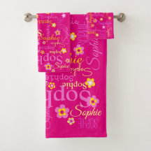 Pink Girls benennen Blume Grafik Sophie Handtücher