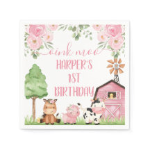 Pink Girls Blumenfarm Geburtstagsparty Papier Napo