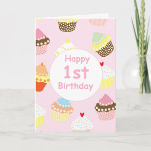 Pink Girls Cupcake 1. Geburtstagskarte Dankeskarte