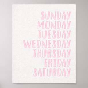 Pink Girls Days of the Week Educational Kinderzimm Poster