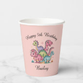 Pink Girls Dinosaur Geburtstag Pappbecher (Rückseite)
