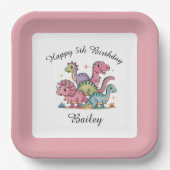 Pink Girls Dinosaur Geburtstag Pappteller (Vorderseite)