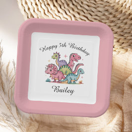 Pink Girls Dinosaur Geburtstag Pappteller