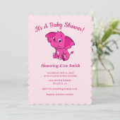 Pink Girl's Elephant Baby Shower Einladung (Stehend Vorderseite)