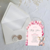 Pink Girl's Elephant & Balloon Baby Shower Acryleinladungen