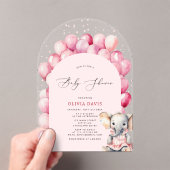 Pink Girl's Elephant & Balloon Baby Shower Acryleinladungen (Insitu (Handheld))