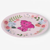 Pink Girl's Elephant Floral Baby Shower Pappteller (Schrägansicht)
